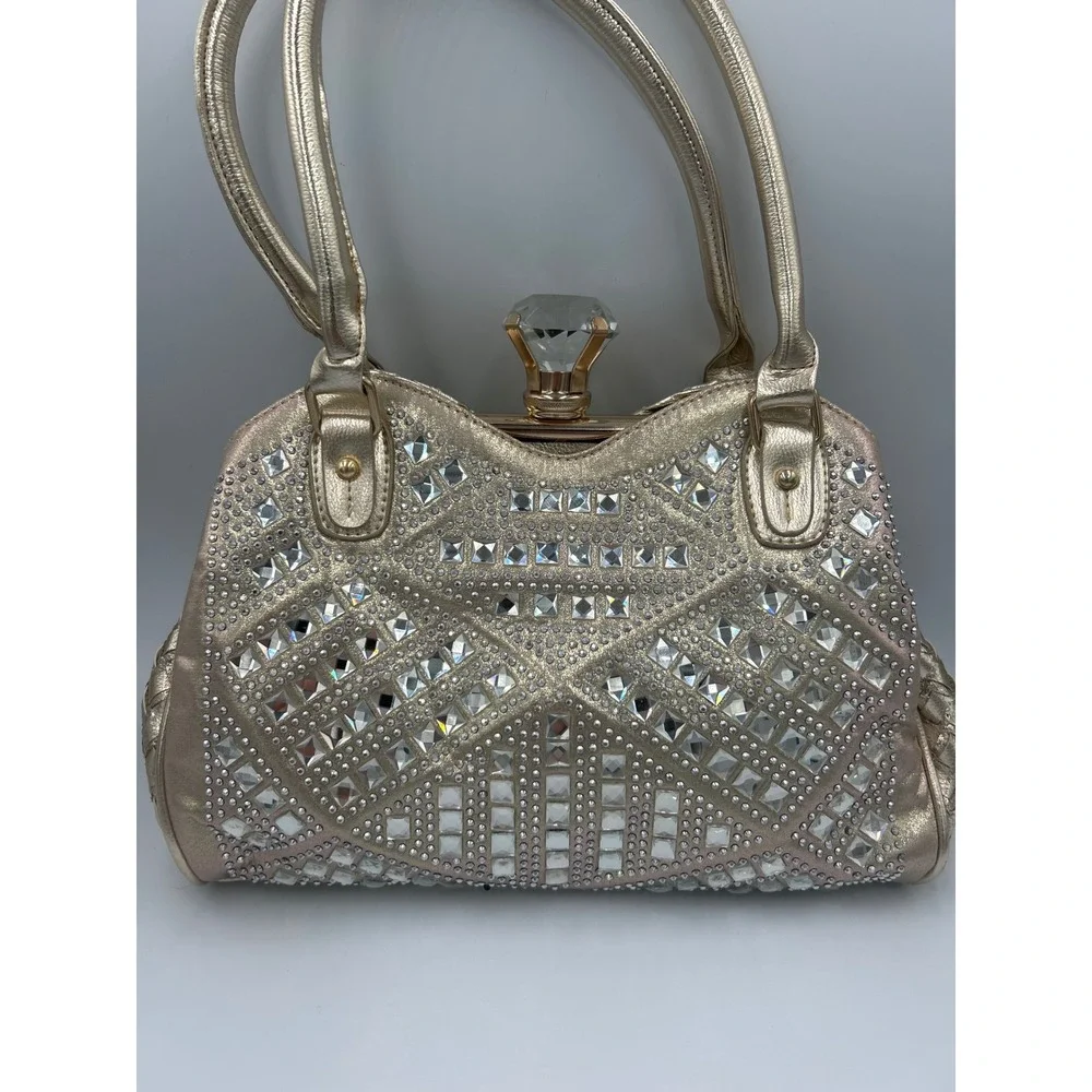 Handbag Bottari Gold Color Rhinestone Looking‎ Satchel Clutch Clasp Evening Bag